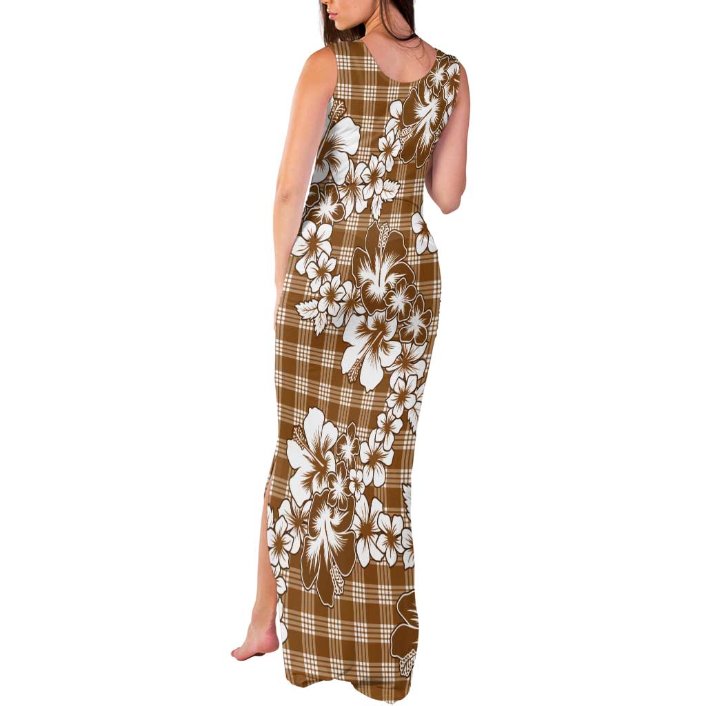 Hibiscus Pakala Bronze Brown Tank Maxi Dress Tropical Floral Stylized - Polynesian Pride