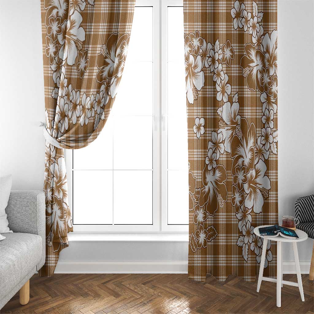 Hibiscus Pakala Bronze Brown Window Curtain Tropical Floral Stylized - Polynesian Pride