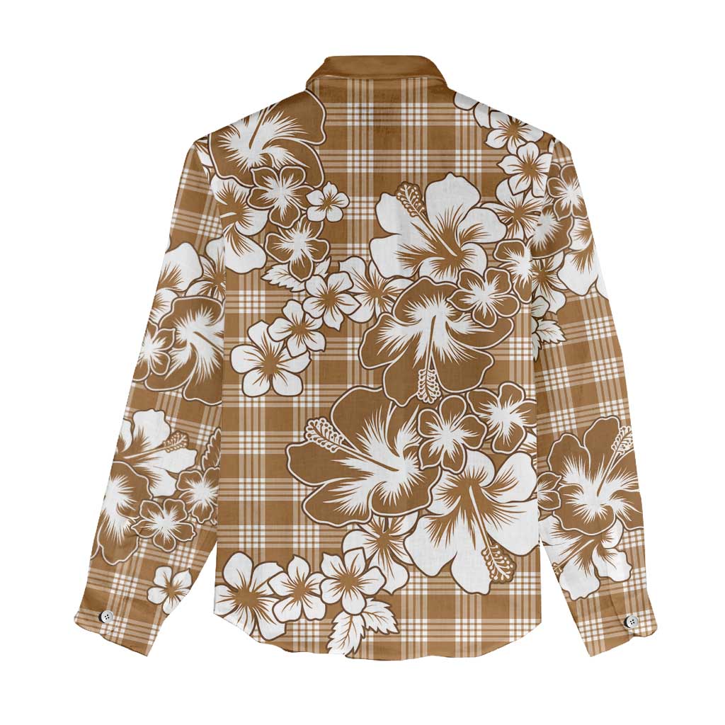 Hibiscus Pakala Bronze Brown Women Casual Shirt Tropical Floral Stylized - Polynesian Pride