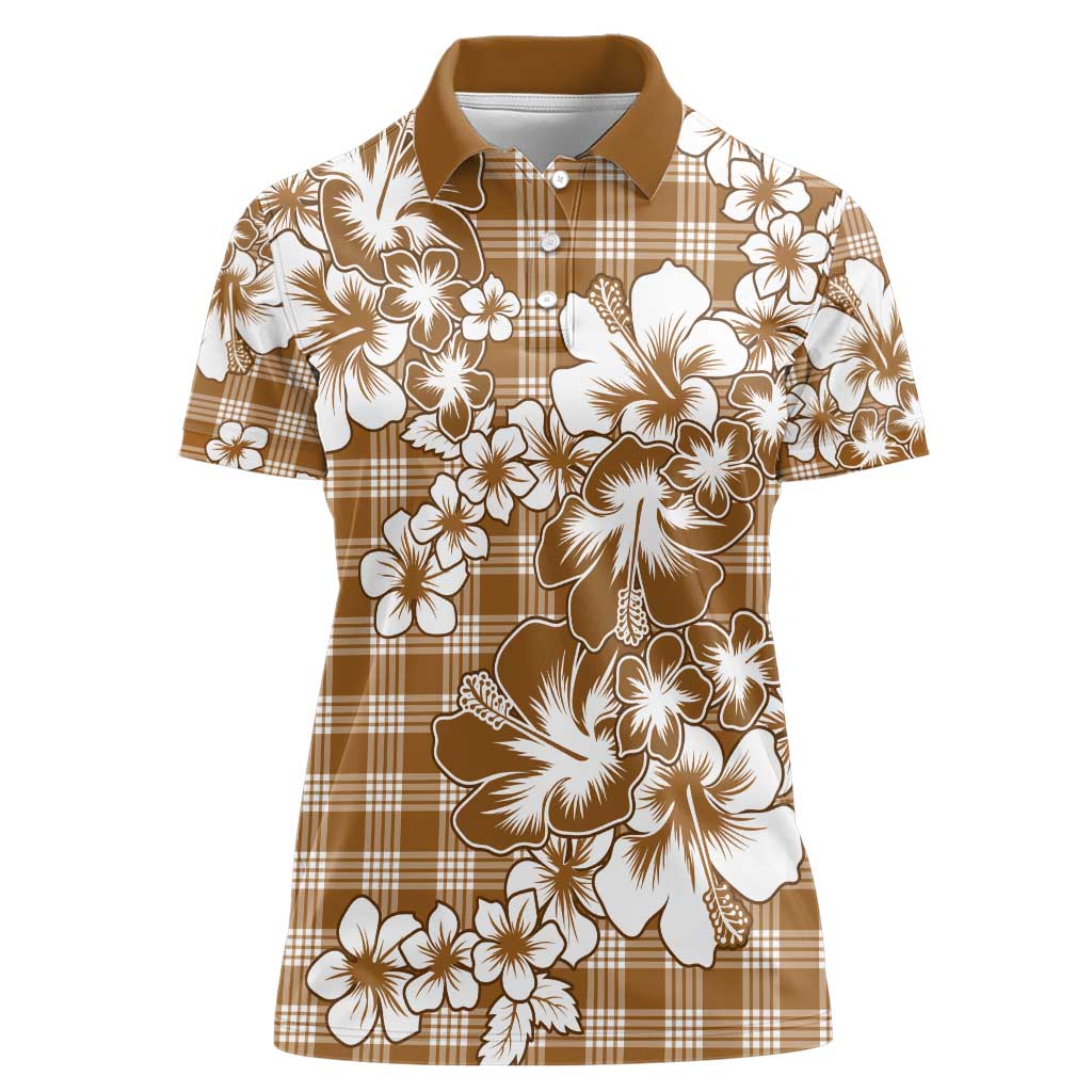 Hibiscus Pakala Bronze Brown Women Polo Shirt Tropical Floral Stylized - Polynesian Pride
