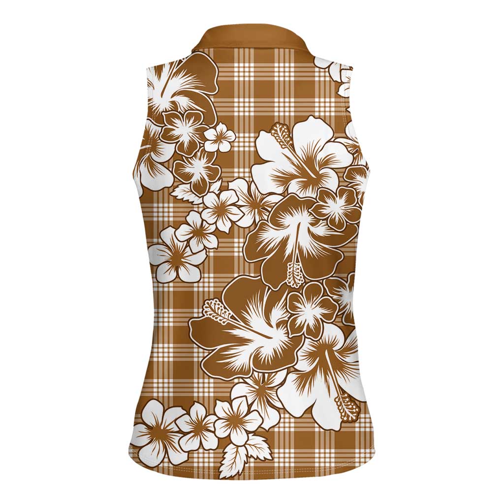 Hibiscus Pakala Bronze Brown Women Sleeveless Polo Shirt Tropical Floral Stylized - Polynesian Pride