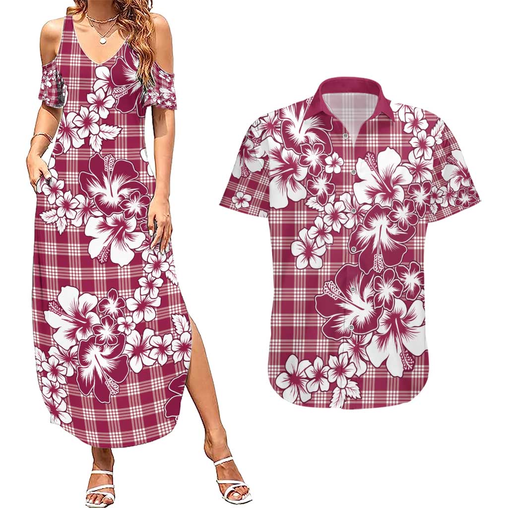Hibiscus Pakala Royal Magenta Couples Matching Summer Maxi Dress and Hawaiian Shirt Tropical Floral Stylized - Polynesian Pride