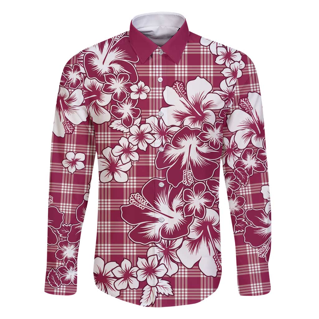 Hibiscus Pakala Royal Magenta Family Matching Long Sleeve Bodycon Dress and Hawaiian Shirt Tropical Floral Stylized - Polynesian Pride
