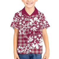 Hibiscus Pakala Royal Magenta Family Matching Off Shoulder Short Dress and Hawaiian Shirt Tropical Floral Stylized - Polynesian Pride