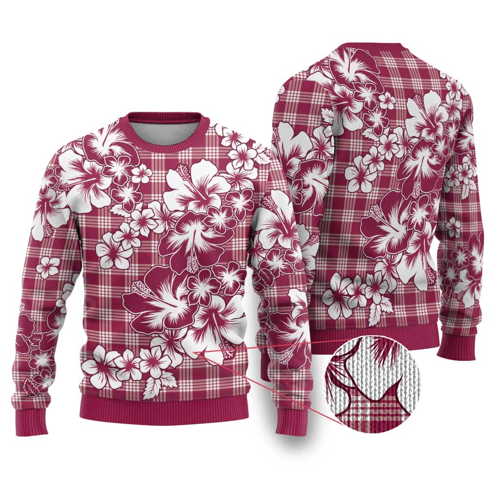 Hibiscus Pakala Royal Magenta Ugly Christmas Sweater Tropical Floral Stylized - Polynesian Pride