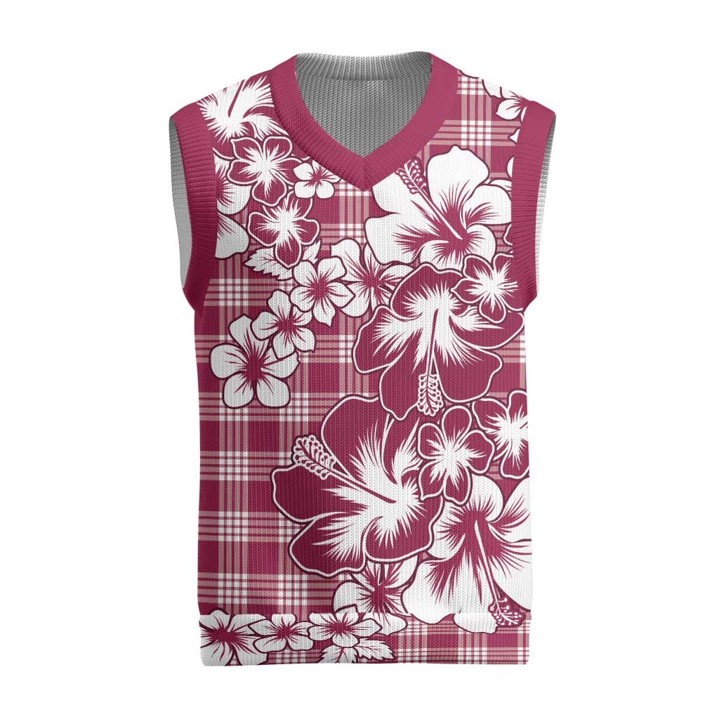 Hibiscus Pakala Royal Magenta Christmas Knitted V-Neck Vest Tropical Floral Stylized - Polynesian Pride