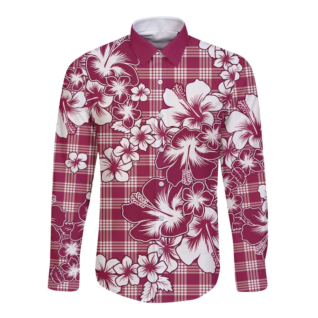 Hibiscus Pakala Royal Magenta Long Sleeve Button Shirt Tropical Floral Stylized LT01 Unisex Magenta - Polynesian Pride