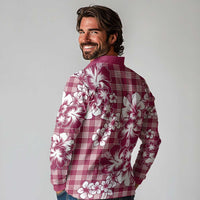 Hibiscus Pakala Royal Magenta Long Sleeve Polo Shirt Tropical Floral Stylized - Polynesian Pride