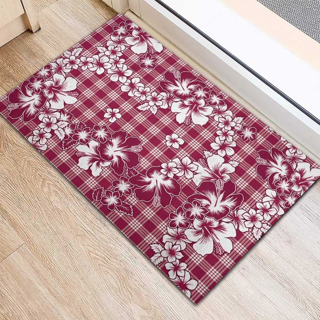 Hibiscus Pakala Royal Magenta Rubber Doormat Tropical Floral Stylized - Polynesian Pride