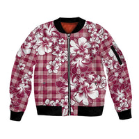 Hibiscus Pakala Royal Magenta Sleeve Zip Bomber Jacket Tropical Floral Stylized - Polynesian Pride