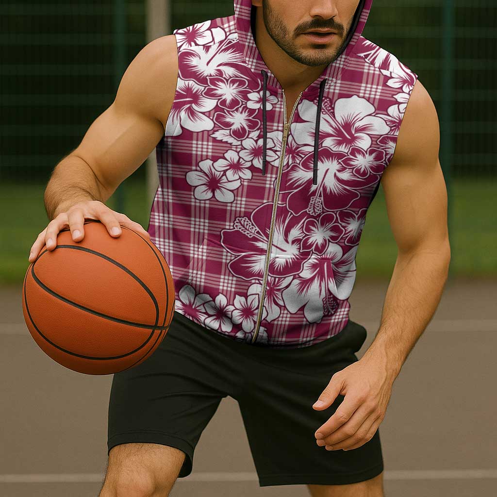 Hibiscus Pakala Royal Magenta Sleeveless Zip Hoodie Tropical Floral Stylized - Polynesian Pride