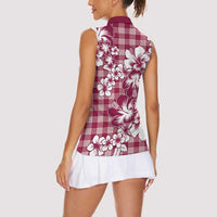 Hibiscus Pakala Royal Magenta Women Sleeveless Polo Shirt Tropical Floral Stylized - Polynesian Pride
