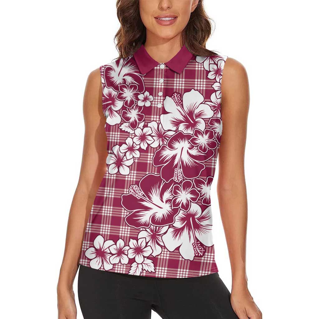 Hibiscus Pakala Royal Magenta Women Sleeveless Polo Shirt Tropical Floral Stylized - Polynesian Pride
