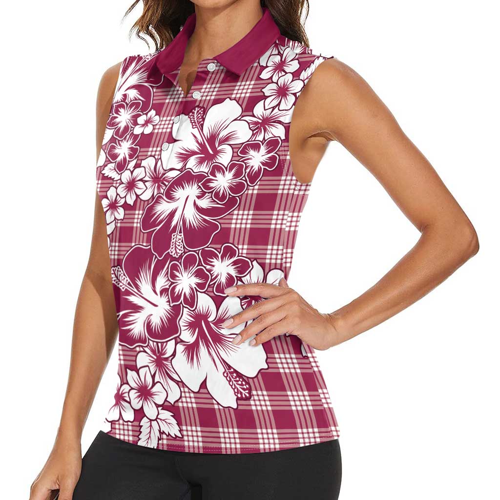 Hibiscus Pakala Royal Magenta Women Sleeveless Polo Shirt Tropical Floral Stylized - Polynesian Pride