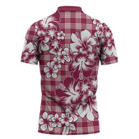 Hibiscus Pakala Royal Magenta Zipper Polo Shirt Tropical Floral Stylized - Polynesian Pride