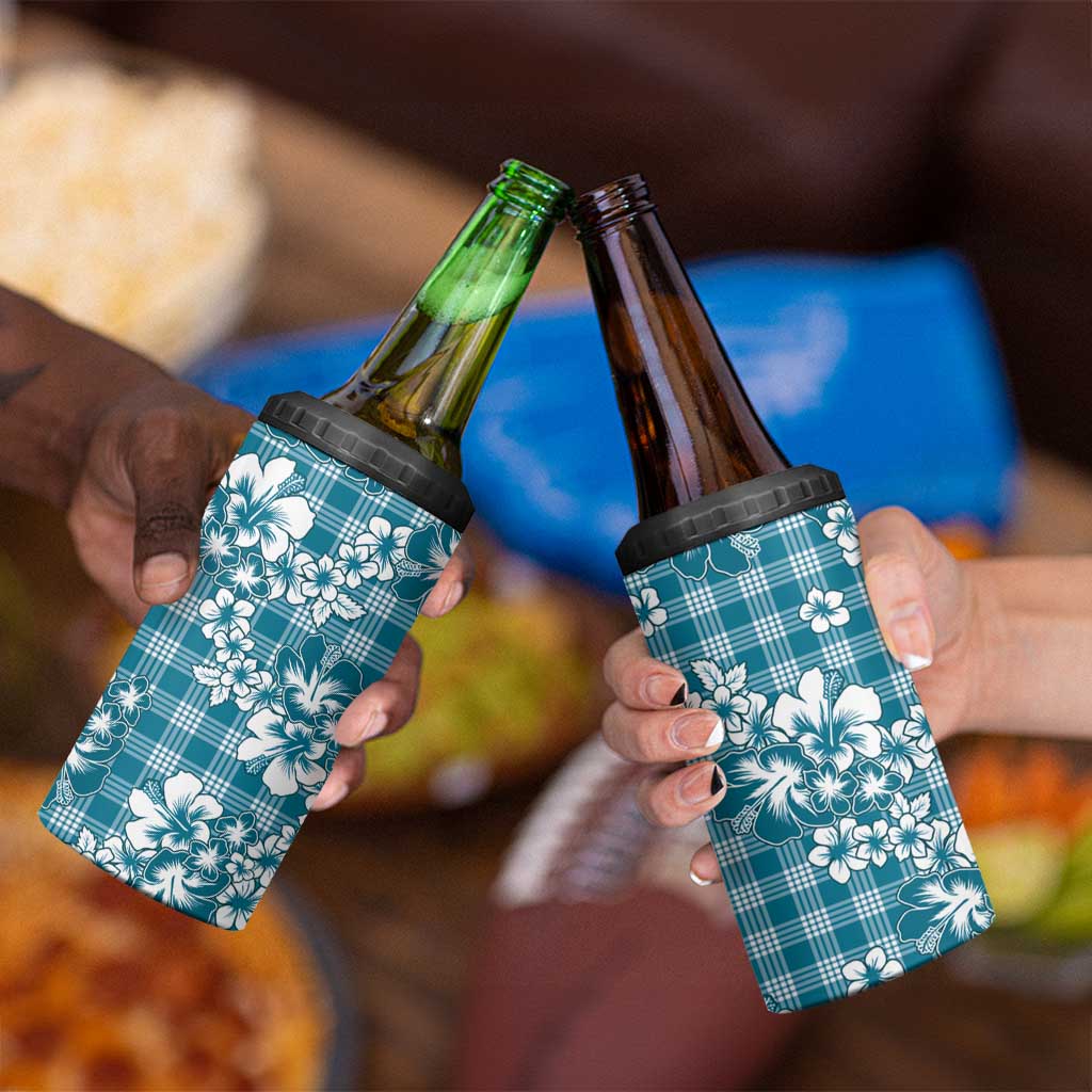 Hibiscus Pakala Ocean Depths Blue 4 in 1 Can Cooler Tumbler Tropical Floral Stylized - Polynesian Pride