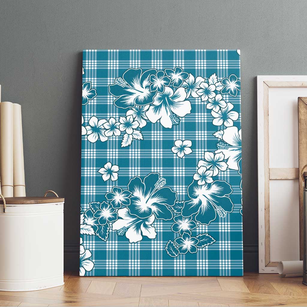 Hibiscus Pakala Ocean Depths Blue Canvas Wall Art Tropical Floral Stylized - Polynesian Pride