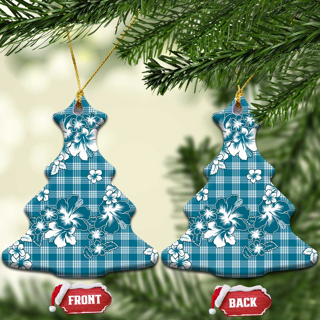 Hibiscus Pakala Ocean Depths Blue Ceramic Ornament Tropical Floral Stylized - Polynesian Pride