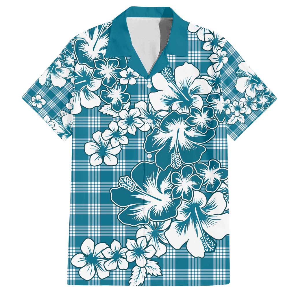 Hibiscus Pakala Ocean Depths Blue Family Matching Off Shoulder Short Dress and Hawaiian Shirt Tropical Floral Stylized - Polynesian Pride