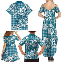 Hibiscus Pakala Ocean Depths Blue Family Matching Summer Maxi Dress and Hawaiian Shirt Tropical Floral Stylized - Polynesian Pride