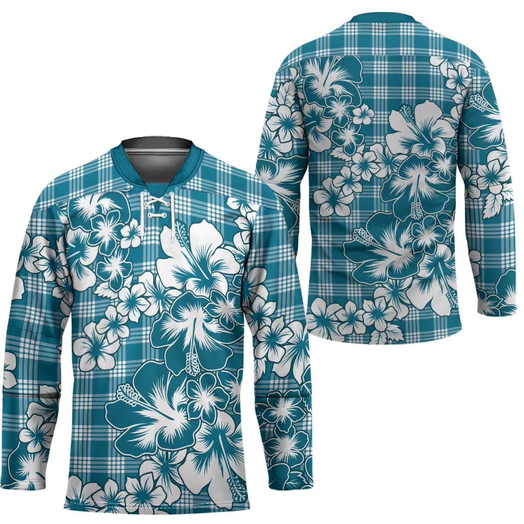 Hibiscus Pakala Ocean Depths Blue Hockey Jersey Tropical Floral Stylized - Polynesian Pride