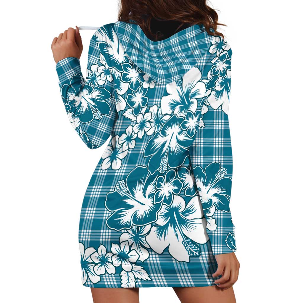 Hibiscus Pakala Ocean Depths Blue Hoodie Dress Tropical Floral Stylized - Polynesian Pride