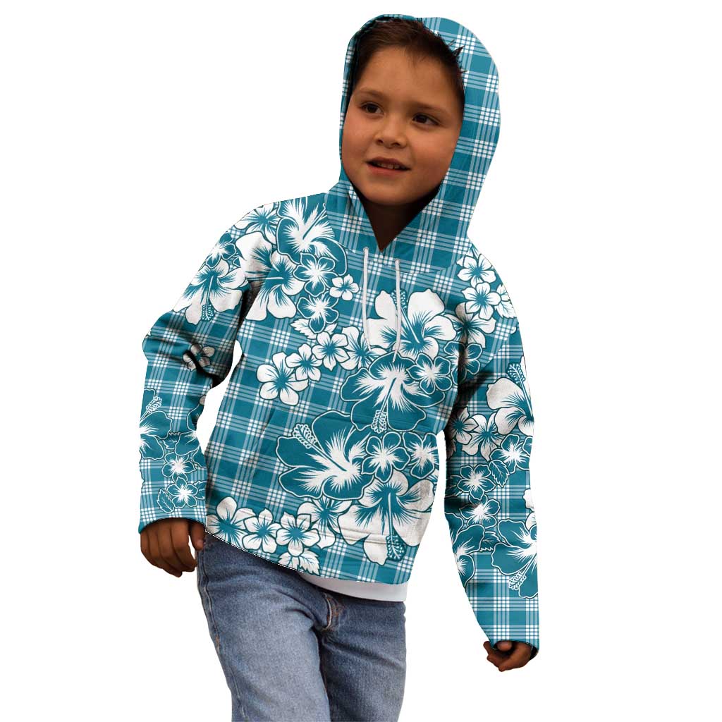 Hibiscus Pakala Ocean Depths Blue Kid Hoodie Tropical Floral Stylized - Polynesian Pride