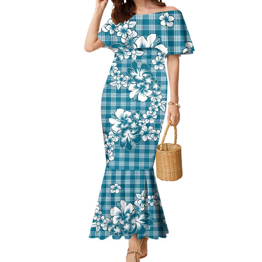 Hibiscus Pakala Ocean Depths Blue Mermaid Dress Tropical Floral Stylized - Polynesian Pride