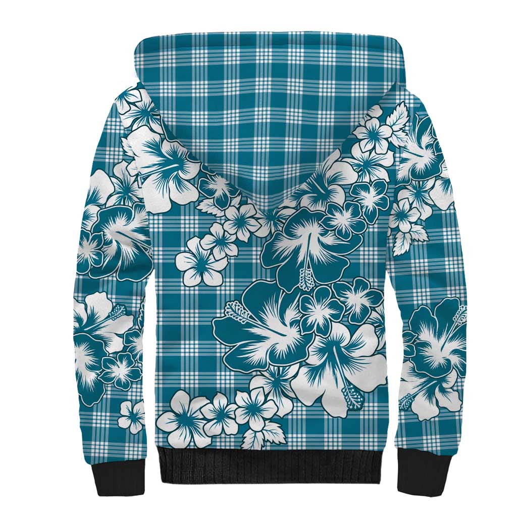 Hibiscus Pakala Ocean Depths Blue Sherpa Hoodie Tropical Floral Stylized - Polynesian Pride