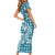 Hibiscus Pakala Ocean Depths Blue Short Sleeve Bodycon Dress Tropical Floral Stylized - Polynesian Pride
