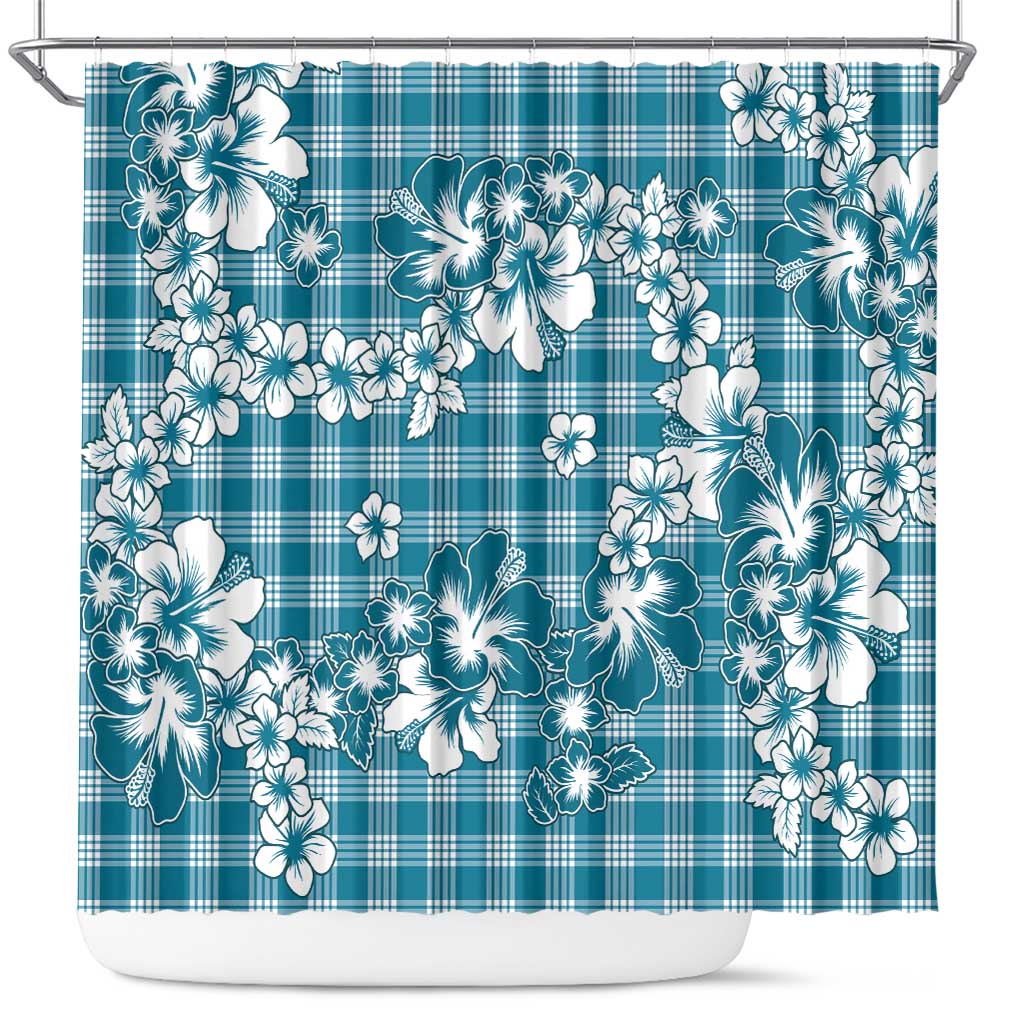 Hibiscus Pakala Ocean Depths Blue Shower Curtain Tropical Floral Stylized - Polynesian Pride