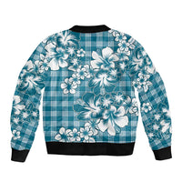 Hibiscus Pakala Ocean Depths Blue Sleeve Zip Bomber Jacket Tropical Floral Stylized - Polynesian Pride