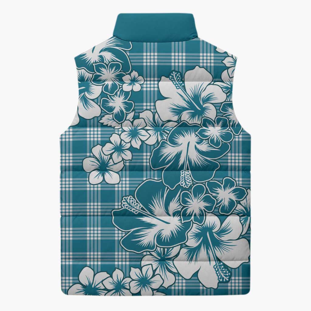 Hibiscus Pakala Ocean Depths Blue Sleeveless Puffer Jacket Tropical Floral Stylized - Polynesian Pride