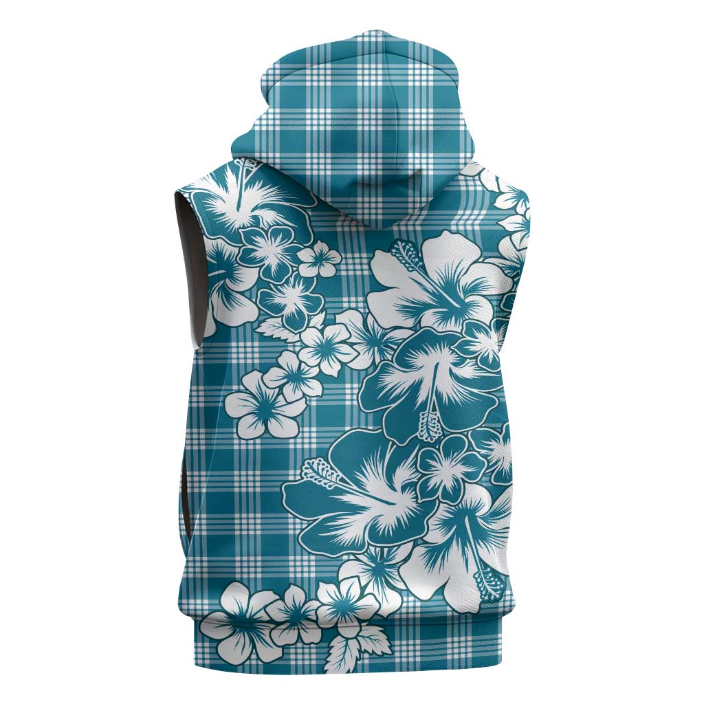 Hibiscus Pakala Ocean Depths Blue Sleeveless Zip Hoodie Tropical Floral Stylized - Polynesian Pride