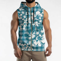 Hibiscus Pakala Ocean Depths Blue Sleeveless Zip Hoodie Tropical Floral Stylized - Polynesian Pride