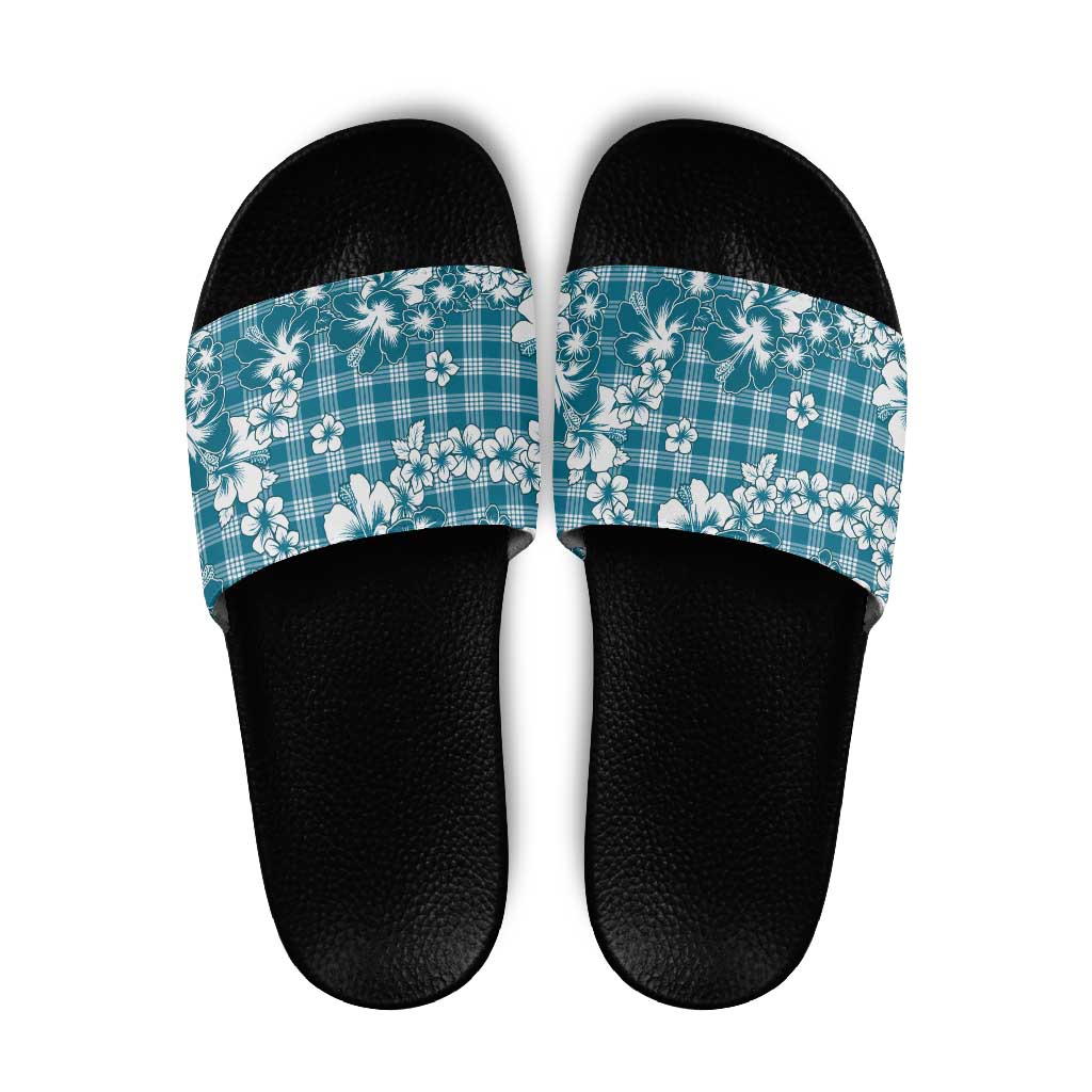 Hibiscus Pakala Ocean Depths Blue Slide Sandals Tropical Floral Stylized - Polynesian Pride