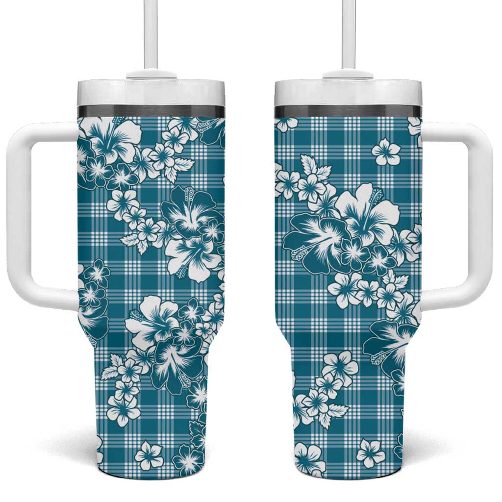 Hibiscus Pakala Ocean Depths Blue Tumbler With Handle Tropical Floral Stylized - Polynesian Pride