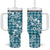 Hibiscus Pakala Ocean Depths Blue Tumbler With Handle Tropical Floral Stylized - Polynesian Pride