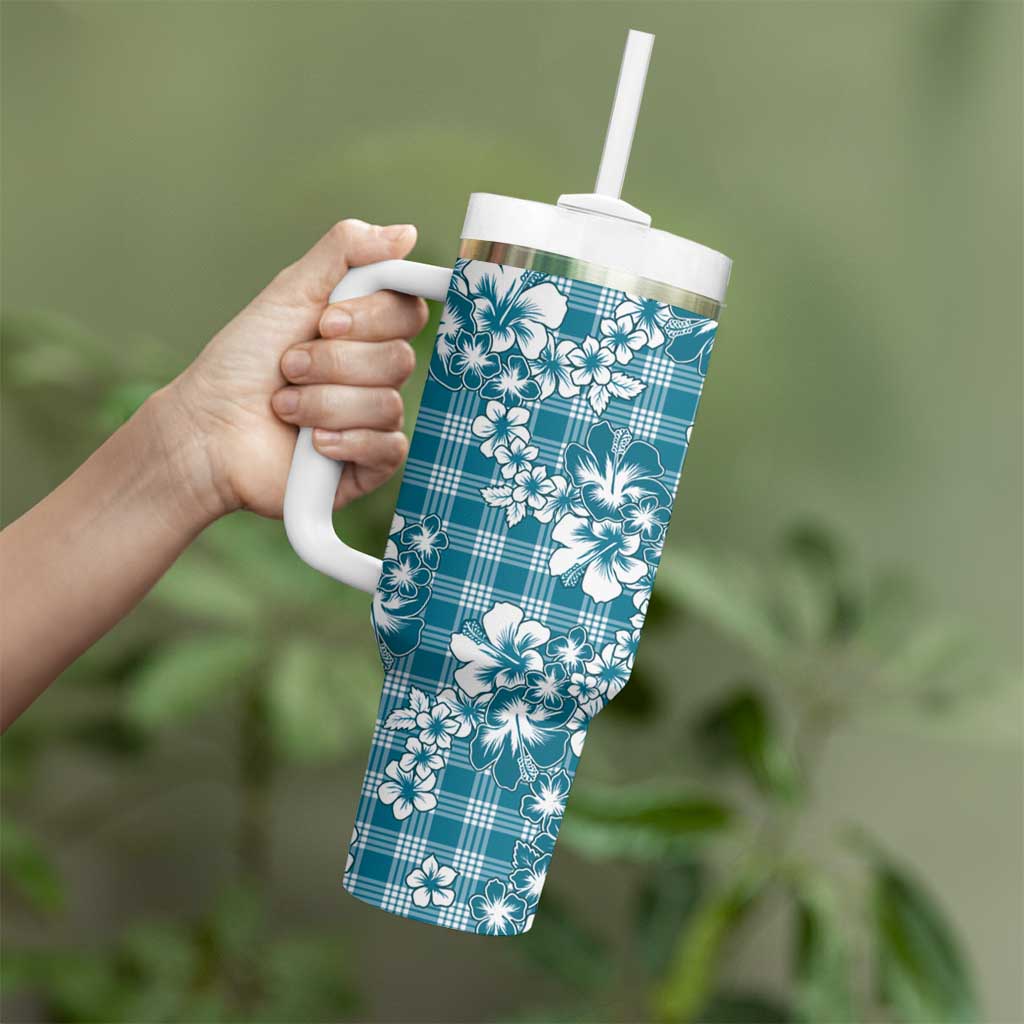 Hibiscus Pakala Ocean Depths Blue Tumbler With Handle Tropical Floral Stylized - Polynesian Pride