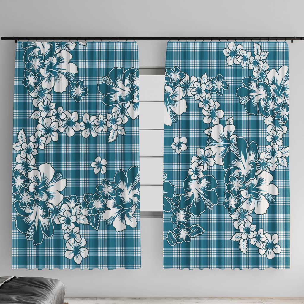 Hibiscus Pakala Ocean Depths Blue Window Curtain Tropical Floral Stylized - Polynesian Pride