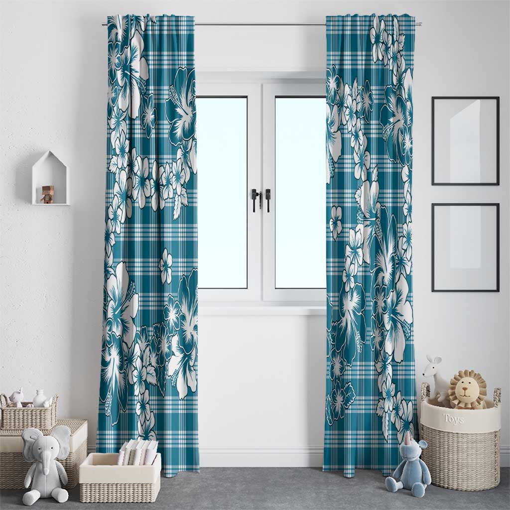 Hibiscus Pakala Ocean Depths Blue Window Curtain Tropical Floral Stylized - Polynesian Pride