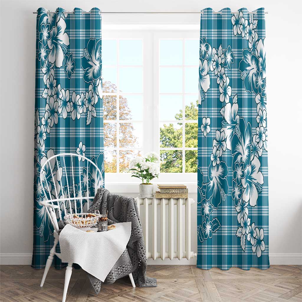 Hibiscus Pakala Ocean Depths Blue Window Curtain Tropical Floral Stylized - Polynesian Pride