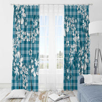 Hibiscus Pakala Ocean Depths Blue Window Curtain Tropical Floral Stylized - Polynesian Pride