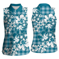 Hibiscus Pakala Ocean Depths Blue Women Sleeveless Polo Shirt Tropical Floral Stylized - Polynesian Pride