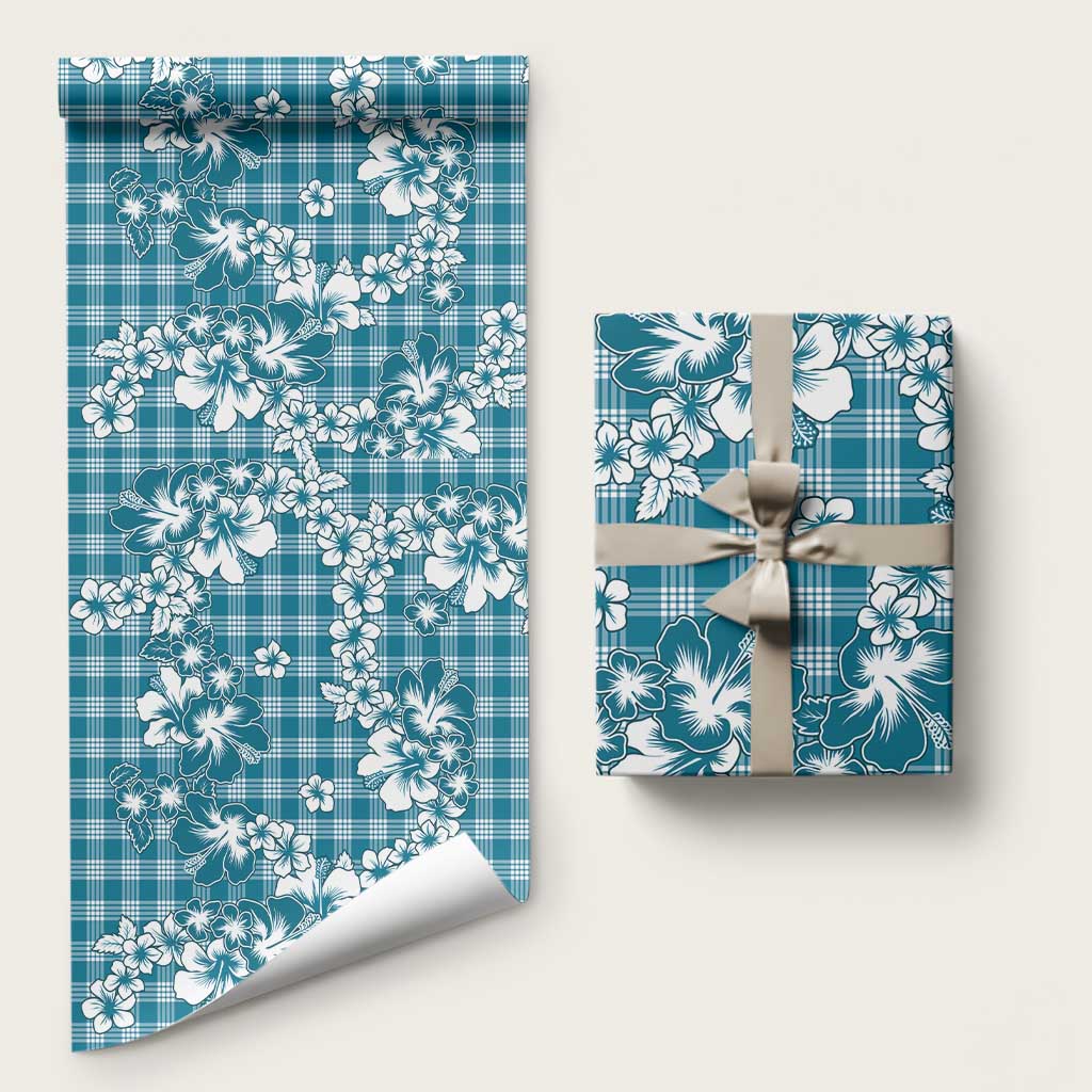 Hibiscus Pakala Ocean Depths Blue Wrapping Paper Tropical Floral Stylized - Polynesian Pride
