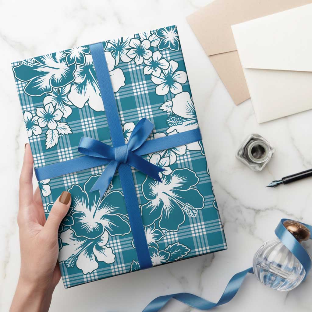 Hibiscus Pakala Ocean Depths Blue Wrapping Paper Tropical Floral Stylized - Polynesian Pride