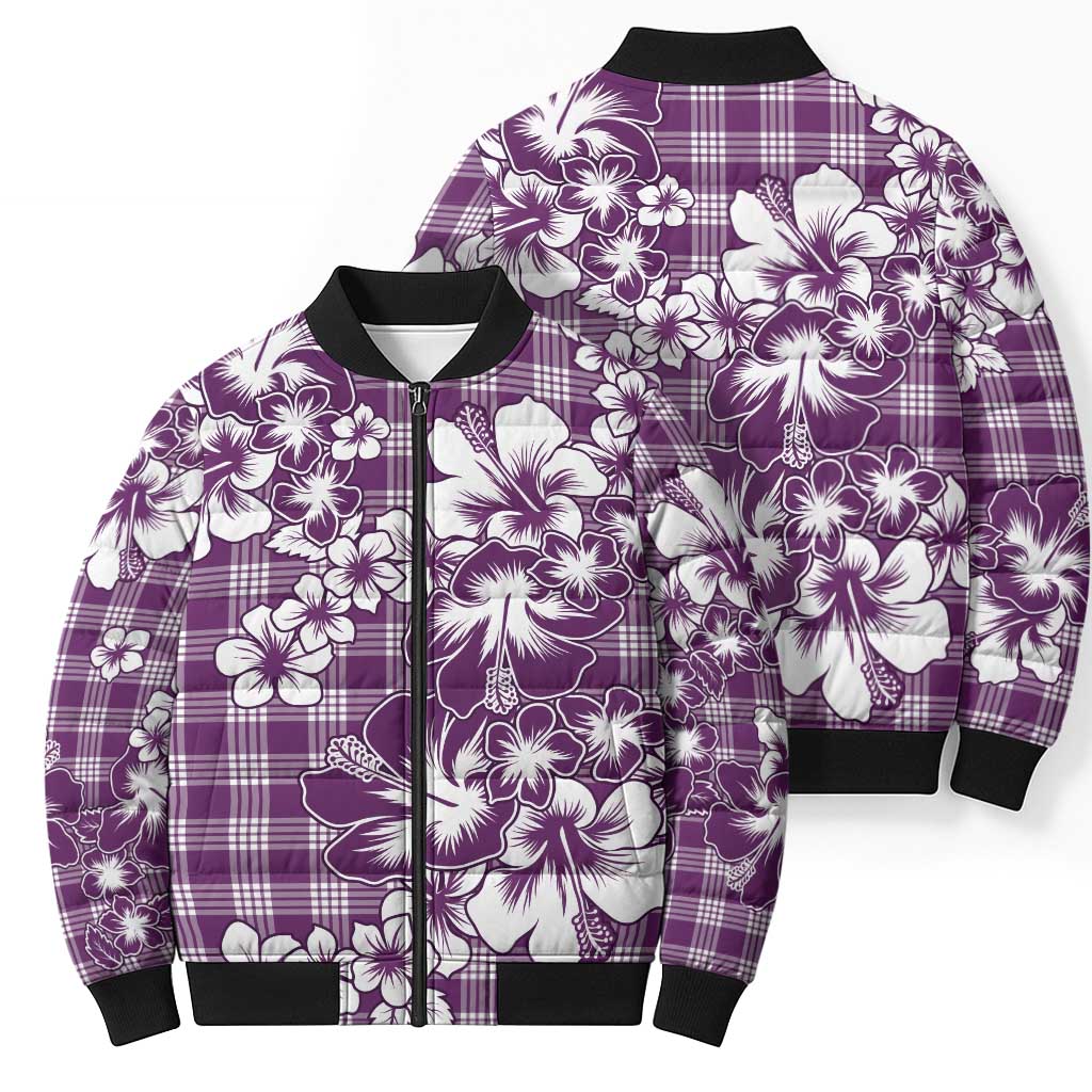 Hibiscus Pakala Sweetie Purple Bomber Puffer Jacket Tropical Floral Stylized LT01 - Polynesian Pride