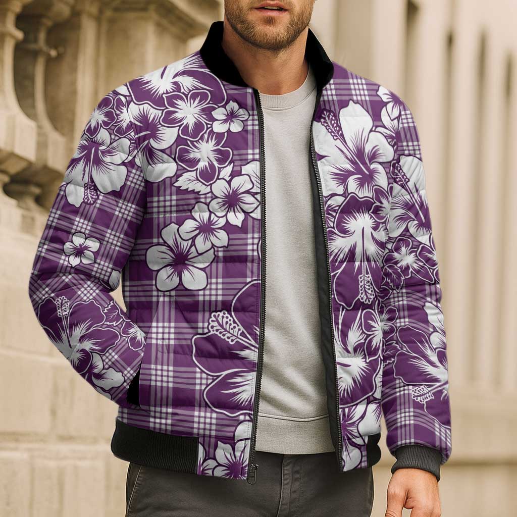 Hibiscus Pakala Sweetie Purple Bomber Puffer Jacket Tropical Floral Stylized LT01 - Polynesian Pride