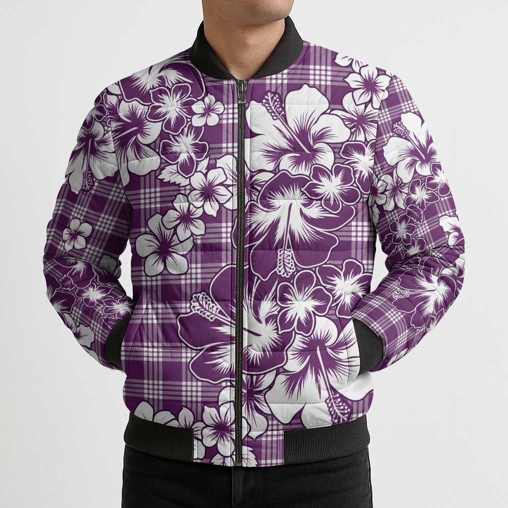 Hibiscus Pakala Sweetie Purple Bomber Puffer Jacket Tropical Floral Stylized LT01 - Polynesian Pride