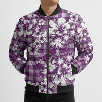 Hibiscus Pakala Sweetie Purple Bomber Puffer Jacket Tropical Floral Stylized LT01 - Polynesian Pride